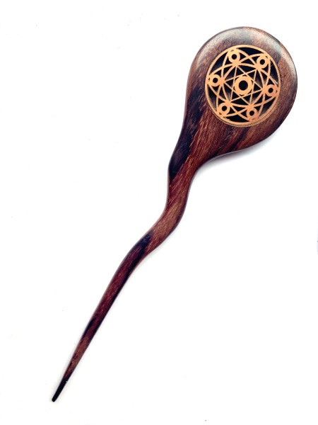 Haarnadel '7 Chakra' aus Holz, L 17 cm, B 4 cm, H 0,7 cm