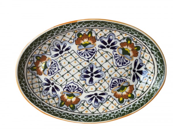 Keramik-Teller oval, handbemalt, B 31,5 cm, T 22,5 cm, H 4 cm