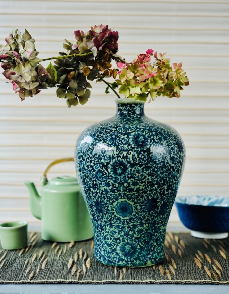 Vase 'Shìliù', grau, blau, Ø 19 cm, H 17 cm