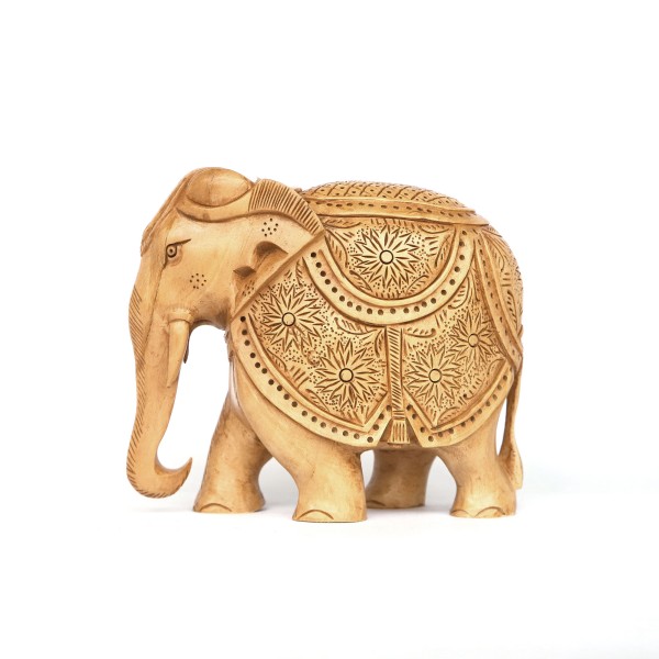 Elefant mit Satteldecke 'Stern' L, natur, B 14,6 cm, H 12,5 cm, T 7,4 cm
