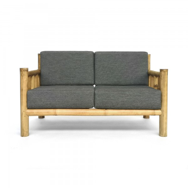 Bambus-Couch 'Chendra' 2-Sitzer mit grauen Polstern, natur, T 75 cm, B 135 cm, H 75 cm
