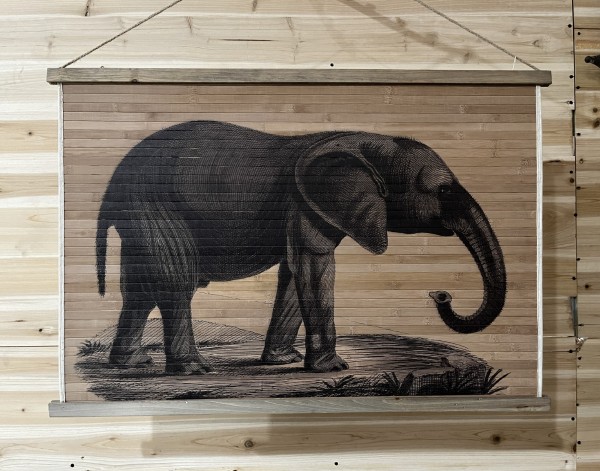 Rollbild 'Éléphant qui court', Bambus, B 94 cm, H 64 cm
