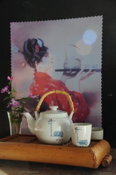 Teeservice "Hunan", 4 Tassen & Teekanne, blau/weiß