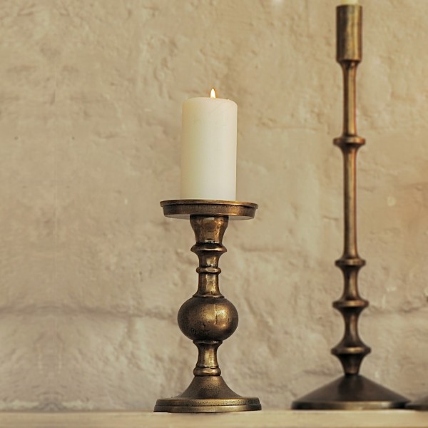 Kerzenständer aus Gusseisen, antik messing, H 25 cm, Ø 12,5 cm
