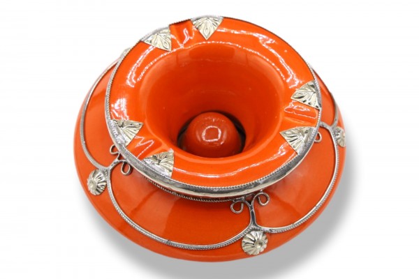 Aschenbecher mit Metallverzierung, orange, Ø 14 cm, H 8 cm