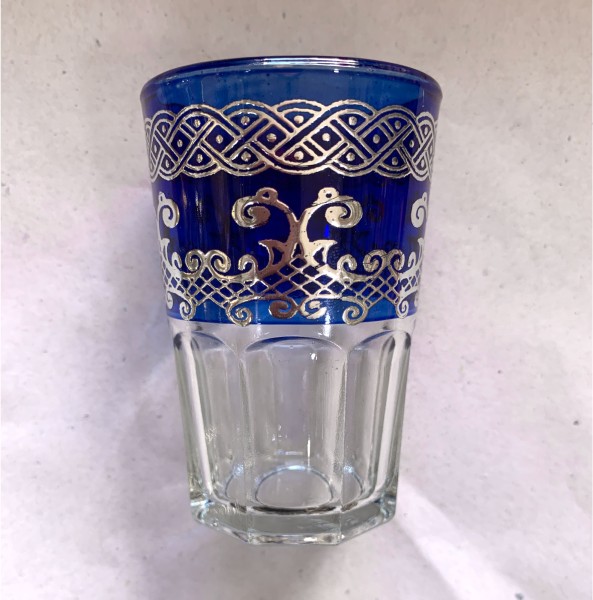 Teeglas 'Selsla' blau-silber, H 9 cm, Ø 5,5 cm