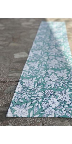 Tischläufer grün-weiß, Blockprint, L 150 cm, B 30 cm