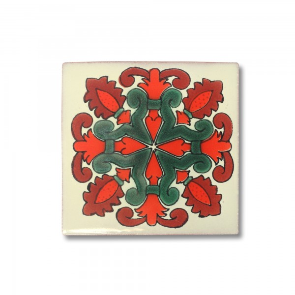 Kachel 'Barcalar', weiß, rot, grün, T 10 cm, B 10 cm, H 0,5 cm