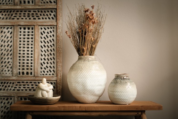 Keramikvase 'Tria', braun-weiß, H 30,5 cm, B 26 cm, L 25,3 cm