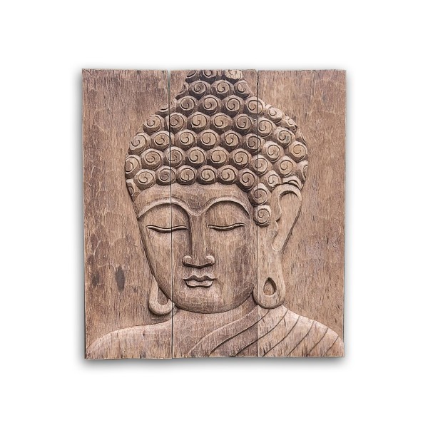 Holz-Panel 'Buddha schlafend', vintage natur, H 50 cm, B 45 cm, L 6 cm