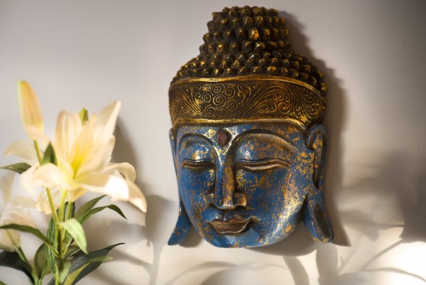 Buddha-Maske, blau, H 32 cm, B 22 cm, T 10 cm