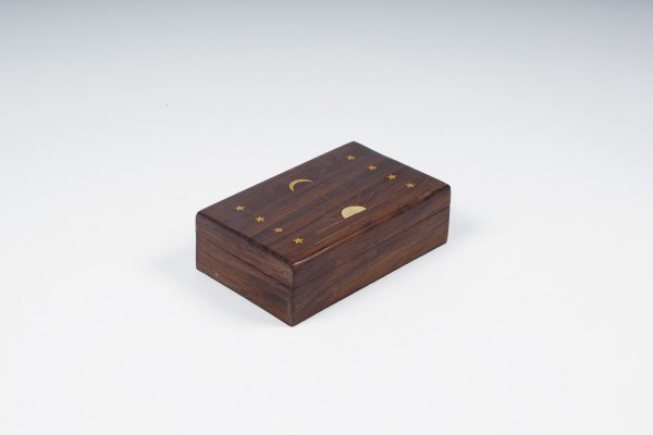 Holz-Schatulle mit Messingintarsien L, braun, gold, B 20,5 cm, L 12,5 cm, H 6 cm