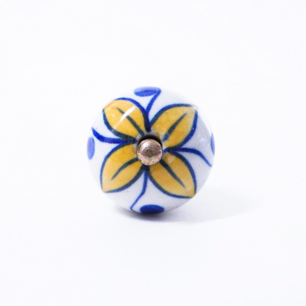 Keramik Möbelknopf, handglasiert, blau/gelb, Ø 3,5 cm