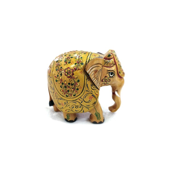 Elefant aus Holz mit Sattel, gelb, B 9 cm, H 8 cm, T 5 cm