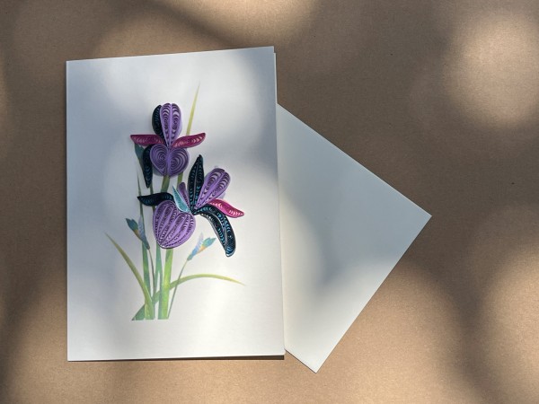 Grußkarte 'Schwertlilien', B 12,7 cm, H 17,8 cm