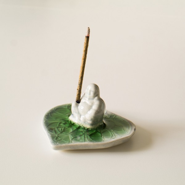 Räucherstäbchenhalter "Buddha", aus Keramik, grün