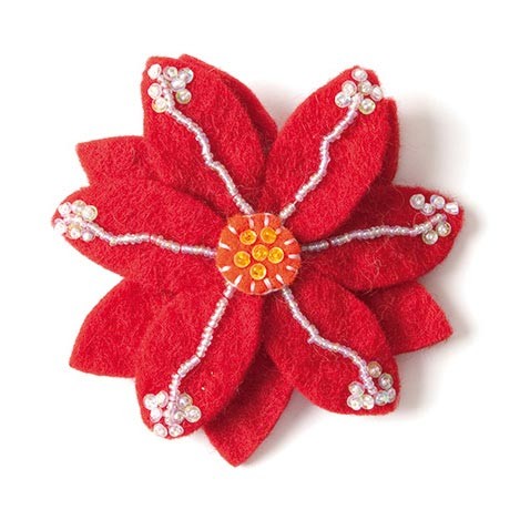 Brosche "Blume", rot, Ø 9 cm