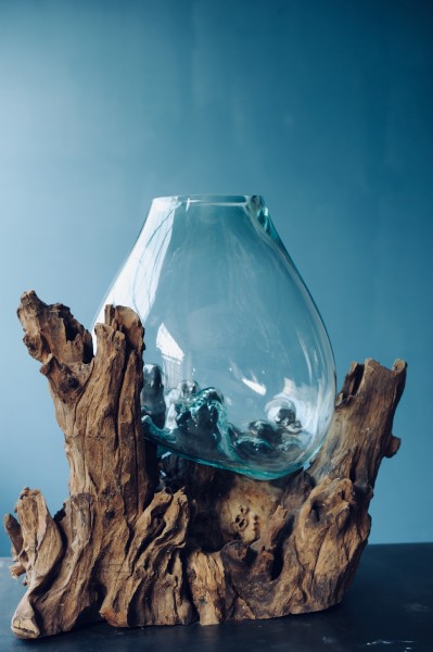 Wurzelholz-Glasvase, natur, klar, T 35 cm, B 35 cm, H 50 cm