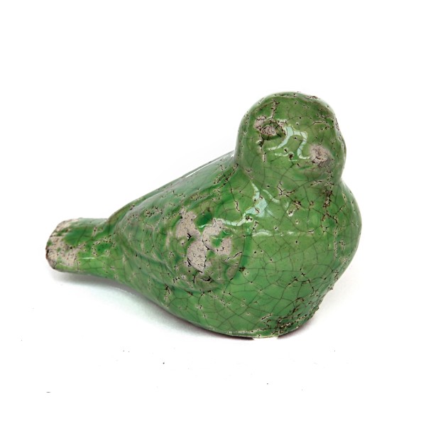 Keramik Vogel grün, B 13,5 cm, L 8,2 cm, H 8 cm