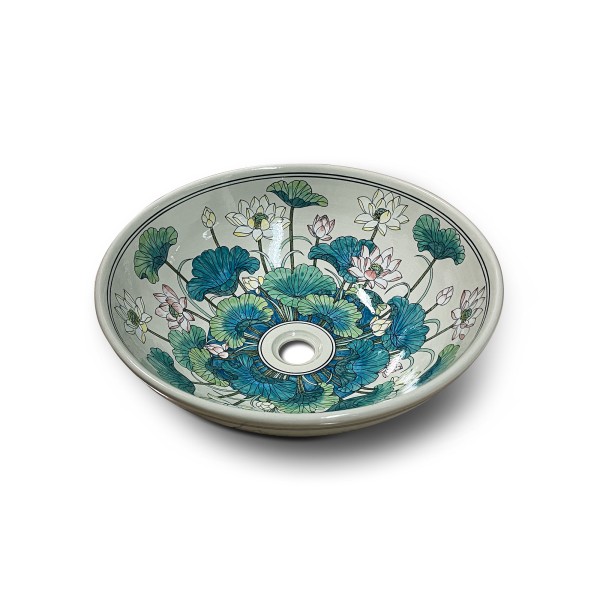 Keramik-Aufsatzwaschbecken 'Seerosen', Ø 46 cm, H 15 cm