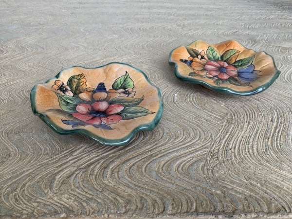 Keramikschale, handbemalt, B 17 cm, L 16 cm, H 5 cm