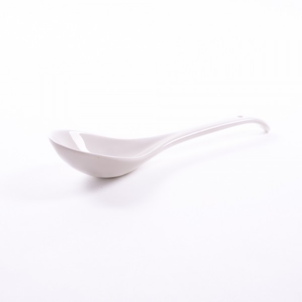 Chinesischer Löffel aus Keramik, weiß, L 13 cm, B 6 cm