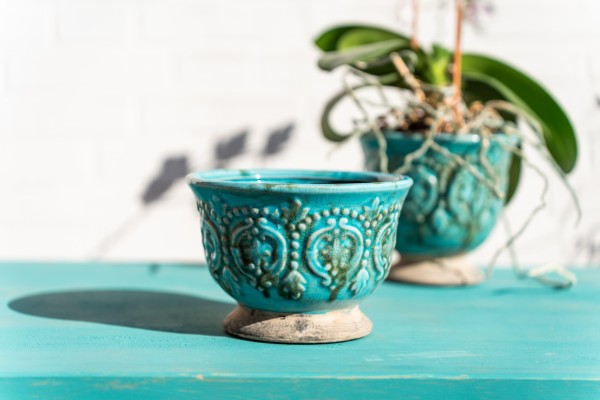 Pflanztopf 'Drancy' aus Keramik klein, türkis, H 13 cm, Ø 19 cm