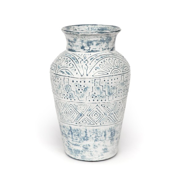 Toraja-Vase, weiß-blau, Ø 20 cm, H 31 cm