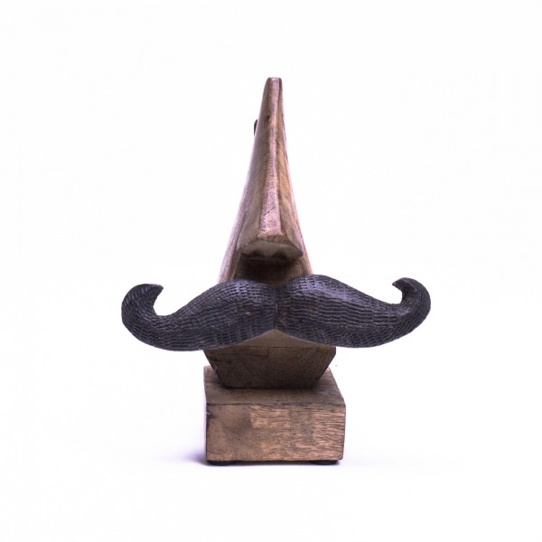 Handgeschnitzter Brillenhalter "Moustache" aus Mangoholz, braun/schwarz, L 7 cm, B 13 cm,
