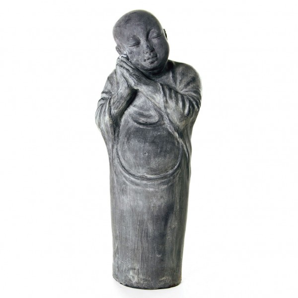 Stehender Buddha aus Ton, grau, L 27 cm, B 33 cm, H 81 cm