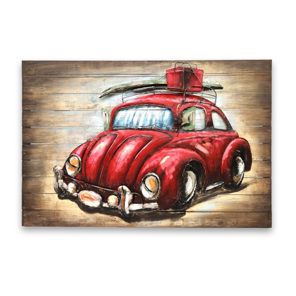 3D-Wandbild 'Beetle' rot, Metall auf Holz, B 120 cm, H 80 cm