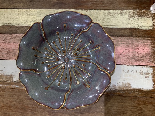 Servierplatte aus Keramik 'Orchidee', blau, Ø 19 cm, H 3,5 cm