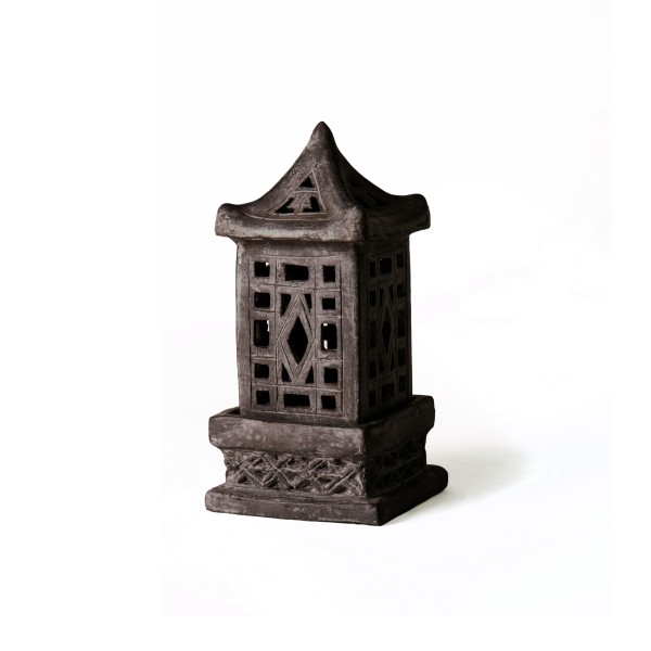 Tempelleuchte Terrakotta, grau, H 30 cm, T 14 cm, B 14 cm