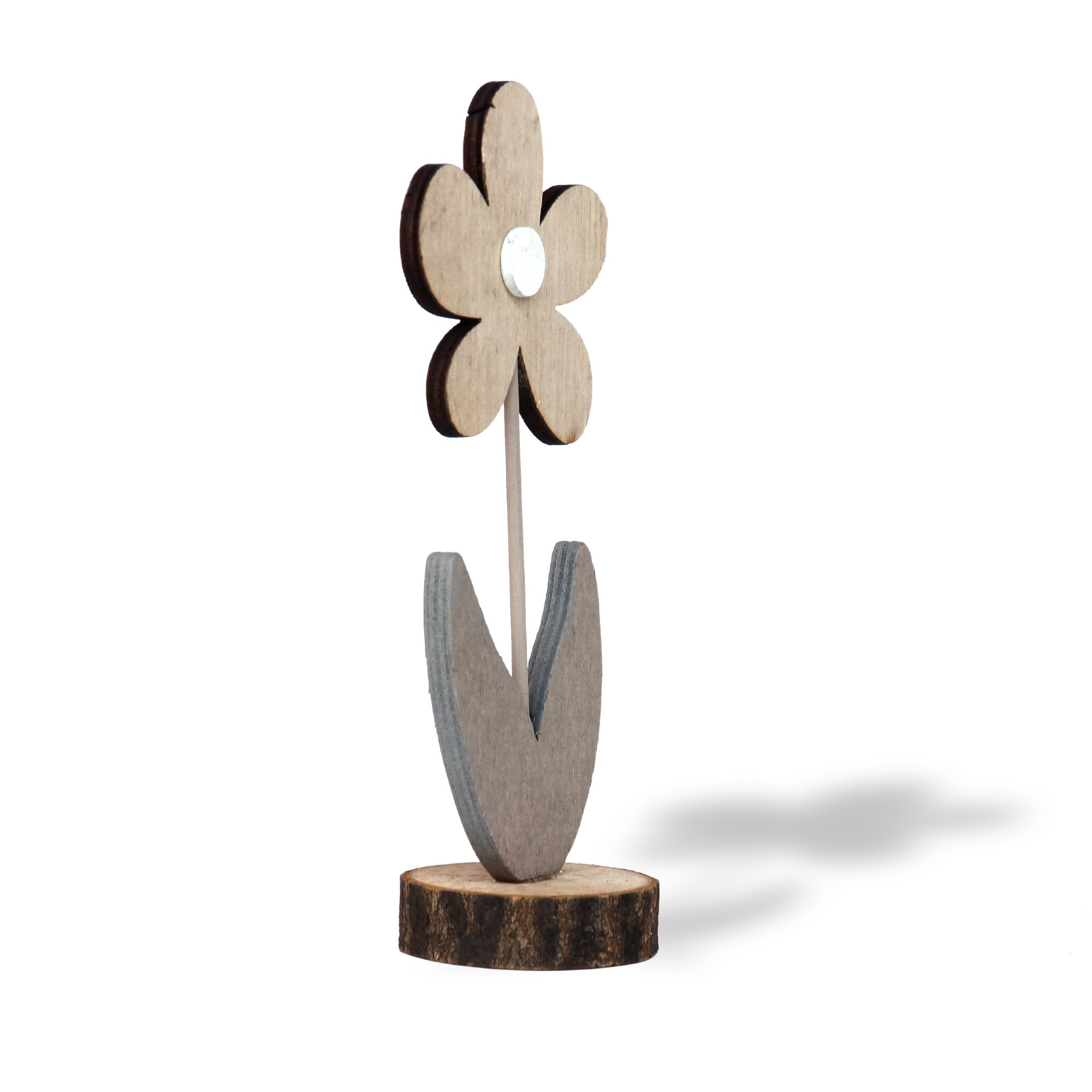 Figur 'Blume' aus Holz, natur, grau, H 17 cm, B 7,5 cm, T 5 cm von
