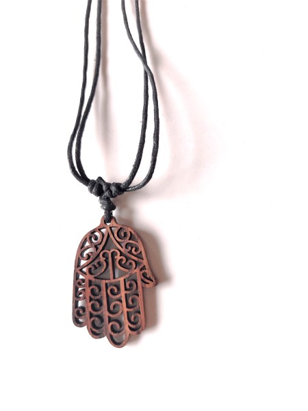 Halskette 'Hamsa' aus Holz, L 40 cm, H 3,5 cm