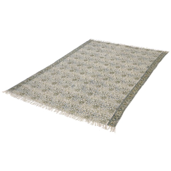 Blockprint-Teppich 'Leela', beige, grün, B 200 cm, L 140 cm