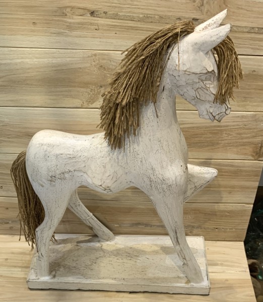 Holz-Pferd 'Sribali', weiß, H 40 cm, B 35 cm, L 11 cm