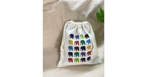 Stofftasche 'Elefanten', weiß, B 18,5 cm, H 21 cm