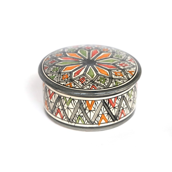 Deckelbehälter aus Keramik, grau, multicolor, H 5 cm, Ø 12 cm