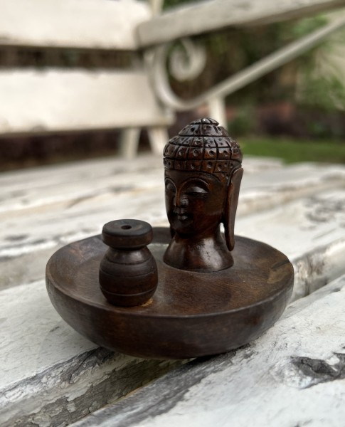 Räucherkegelhalter 'Buddha', aus Mangoholz, Ø 8 cm H 6,5 cm