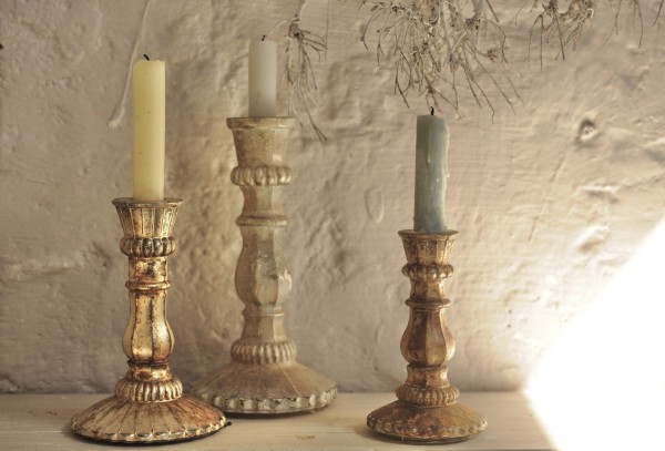 Kerzenständer 'Etiquette', aus Glas, antik silber, H 16,5 cm, Ø 11 cm