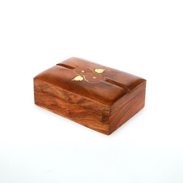 Holzbox mit Messingintarsien, Sheesham-Holz, B 13 cm, H 5 cm, L 9 cm