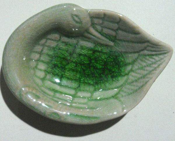 Ablage 'Schwan', grün, T 7 cm, B 10 cm, H 2,5 cm