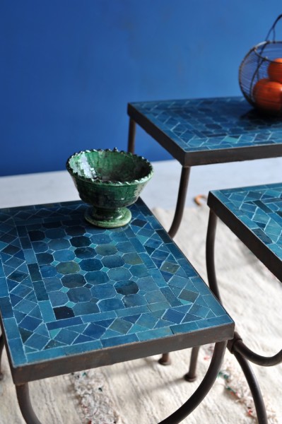 Mosaik-Beistelltisch L, ozeanblau, B 50 cm, L 30 cm, H 50 cm