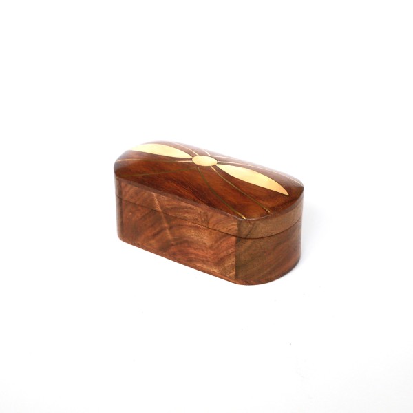 Holzbox mit Messingintarsien, Sheesham-Holz, B 10 cm, H 5 cm, L 4 cm