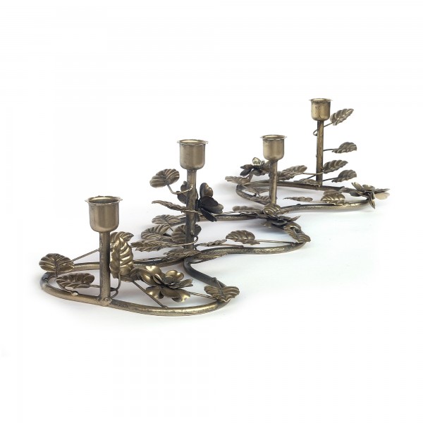 4er Kerzenhalter 'Blütenkrone', Metall, B 68,5 cm, T 24,5 cm, H 14 cm