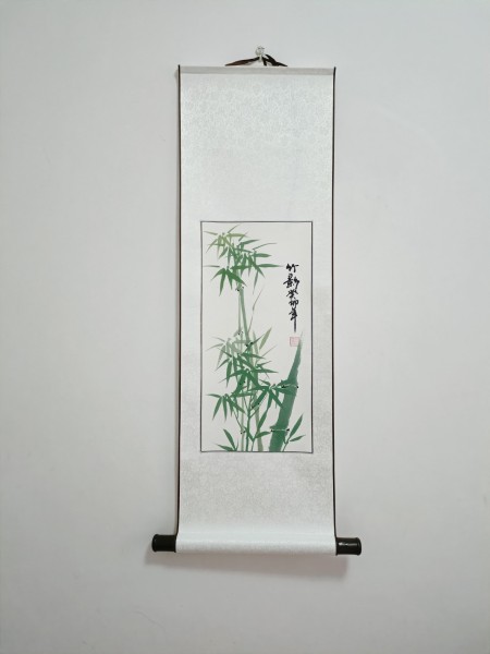 Rollbild 'Bambus', handgemalt, H 90 cm, B 30 cm