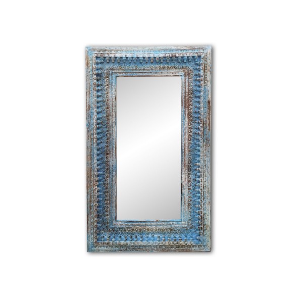 Spiegel in Holzrahmen, antik blau, B 90 cm, H 150 cm, L 5 cm