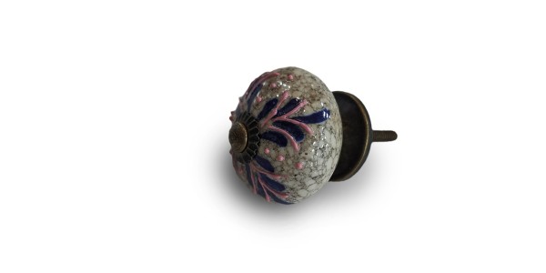 Keramik-Knauf, grau, blau-rosa, Ø 4 cm