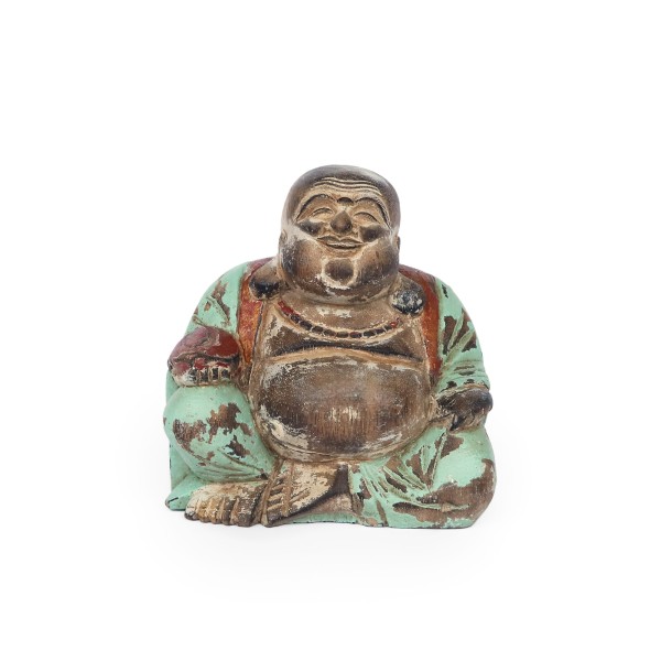 Holzfigur 'Happy Buddha', türkis, B 17 cm, H 17 cm, L 11 cm